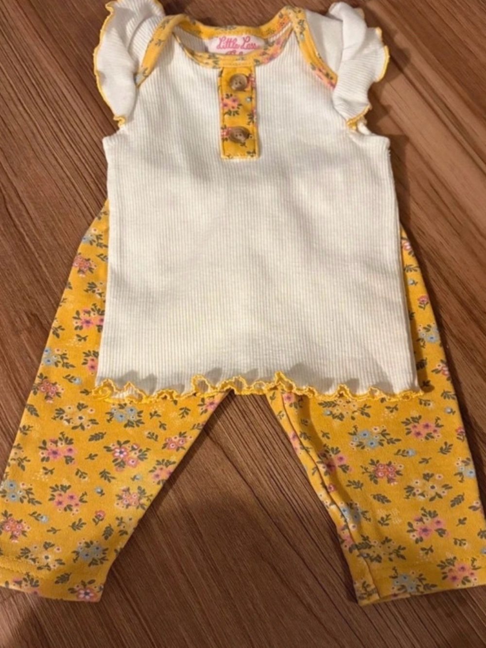 Little Lass White Ribbed Top with Yellow Floral Leggings